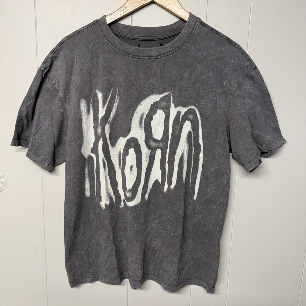 Korn Band T Shirt Gray Acid Wash Distressed Graphic Tee Men M EUC*
